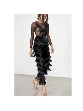 Lavish Alice Fringe Pants Black XS NWT